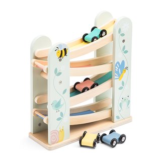 Houten autobaan met 4 auto's